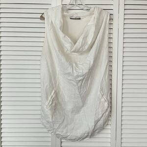 Pistache Ivory Cowl Neck sleeveless blouse with pockets, cotton & linen blend, M